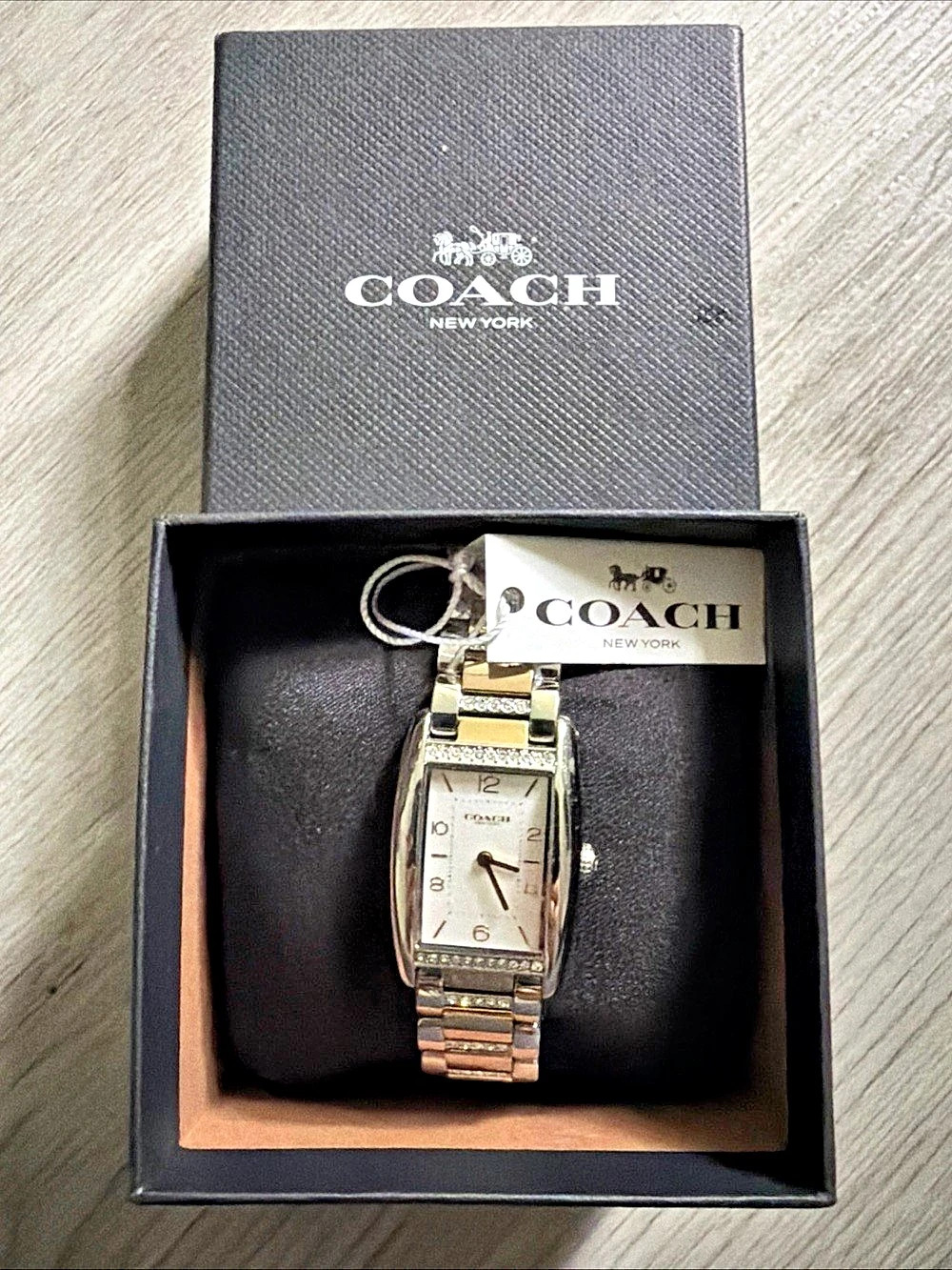 Coach Reese Women's Watch - 2H Quartz Tank with White Two Tone Crystal BNIB